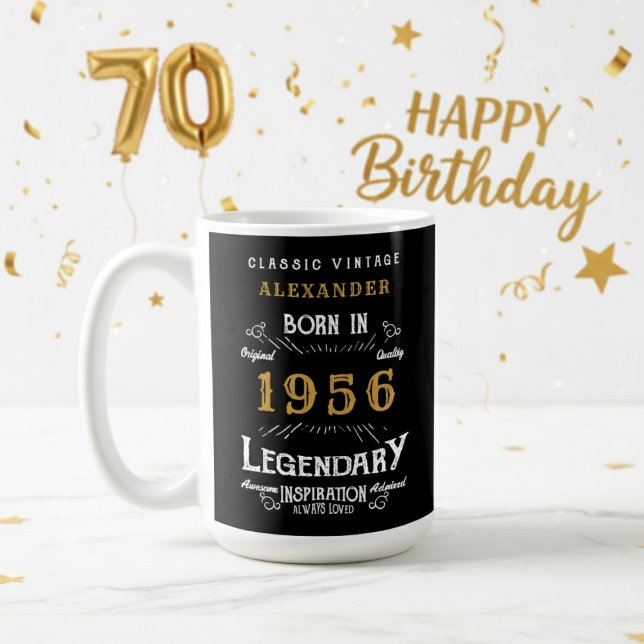 Mug 70th Birthday 1956 Legendary Retro (1956 coffee mug on a white and gold background.)