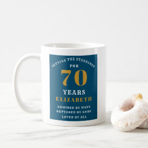Mug 70th Birthday Blue And Gold Ajouter Votre Nom