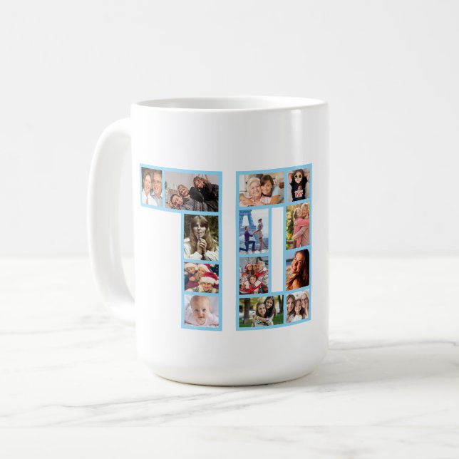 Mug 70th Birthday Photo Collage Blue  (Devant gauche)