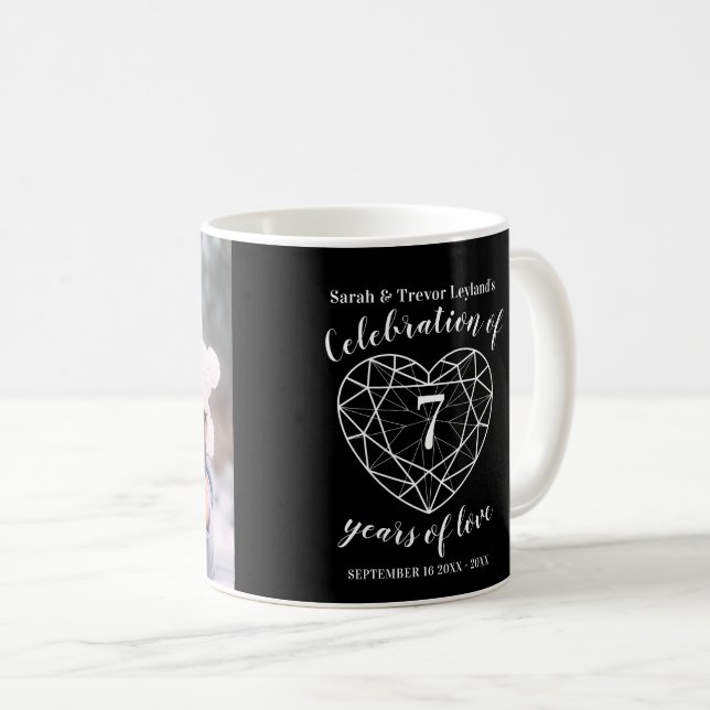 Mug 7e anniversaire noir onyx coeur personnalisé photo (Devant droit)