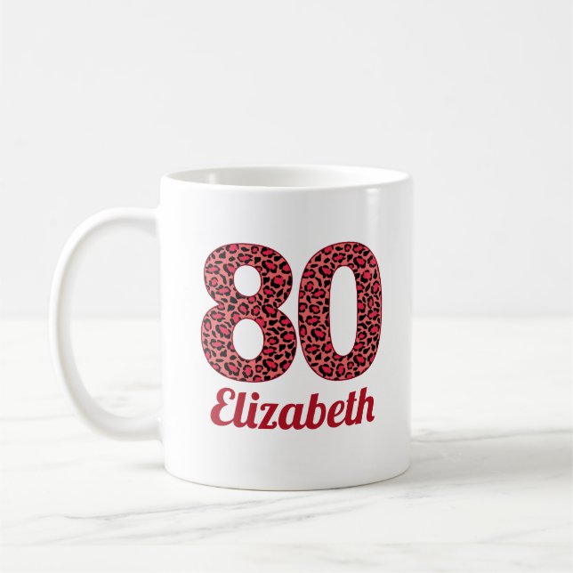 Mug 80 ans cadeau léopard rouge 80e anniversaire perso (Gauche)