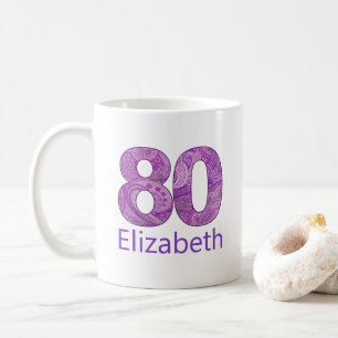 Mug 80 ans cadeau violet 80e anniversaire personnalisé