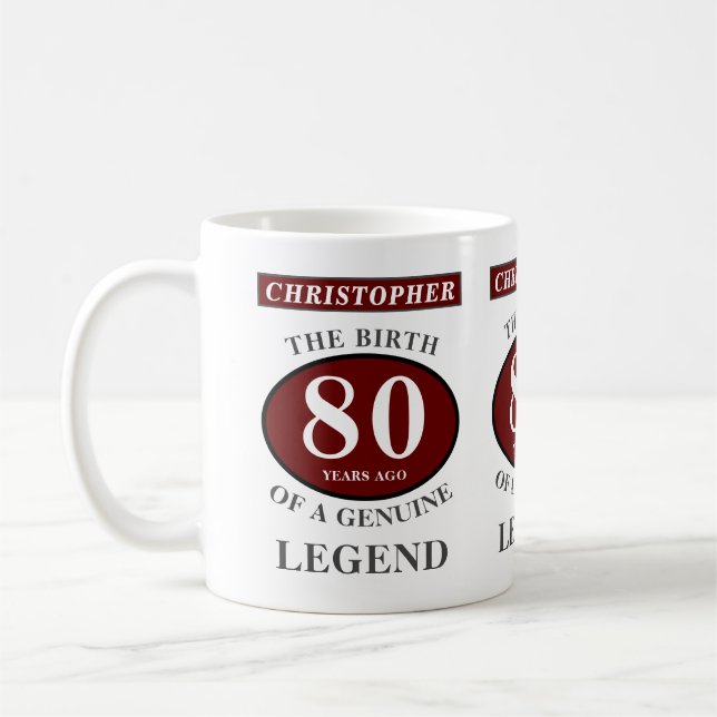 Mug 80e anniversaire Red Genuine Legend Ajouter votre  (Gauche)