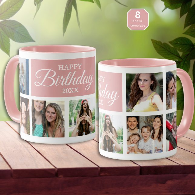 Mug 8 Collage photo Joyeux Anniversaire rose (Créateur téléchargé)