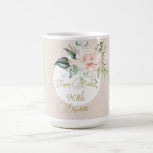 Mug 90e anniversaire aquarelle rose florale élégant