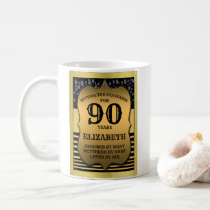 Mug 90e anniversaire Bouclier noir et or Ajouter votre