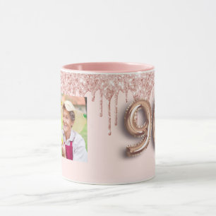 Mug 90e anniversaire photo blush rose rose or parties 