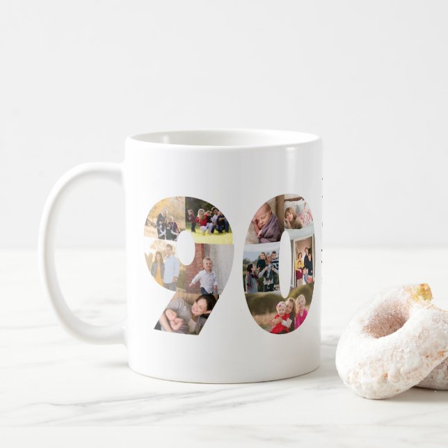 Mug 90e Numéro moderne Collage photo Salutation person (Avec donut)