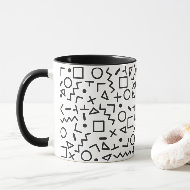 Mug 90's Noir & Blanc Retro Shapes Motif (Avec donut)