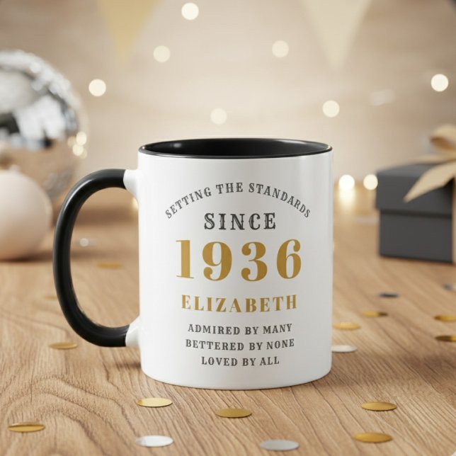 Mug 90th Birthday 1936 Add Name Elegant (Born 1936 birthday gift mug. Out of focus background.)