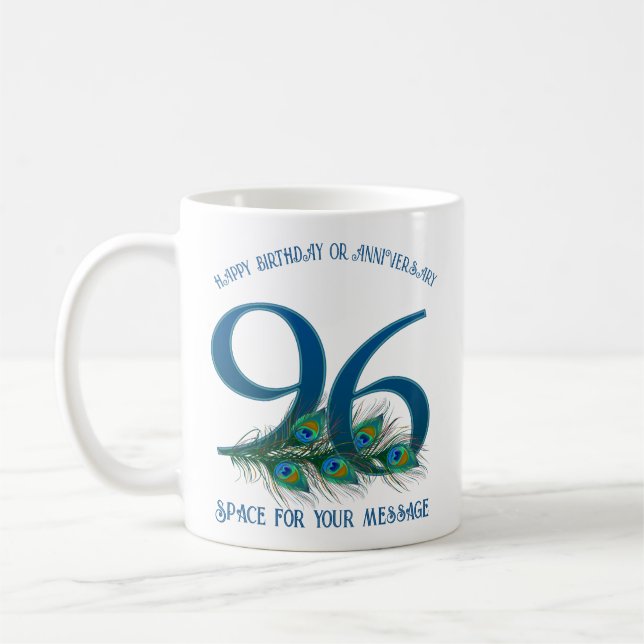 Mug 96e Anniversaire Plume de Paon Personnalisable (Gauche)