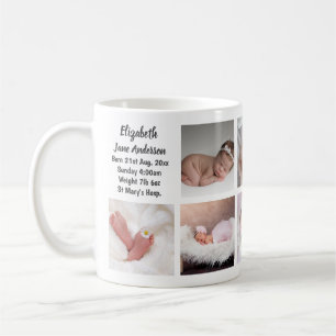 Mug 9 x Photo Collage Newborn Baby Birth Stats New Mom