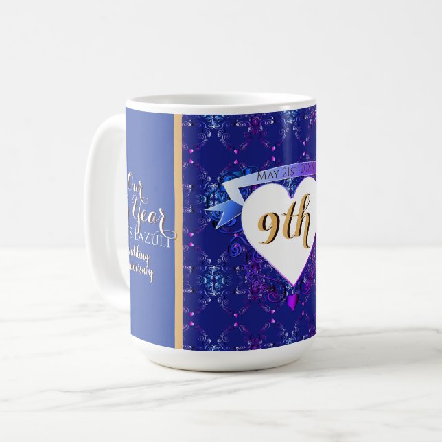 Mug 9e anniversaire Mariage Lapis Lazuli Bleu (Devant gauche)