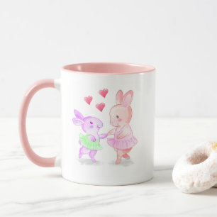 Mug à bordure et poignée rose Lapins en tutu dansa