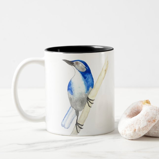 Mug à café à deux tons de Californie Scrub Jay (Avec donut)