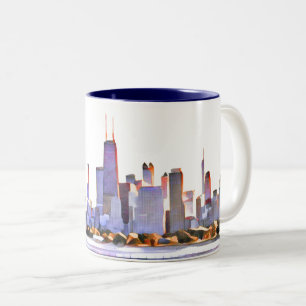 Mug à café à deux tons de Chicago Skyline
