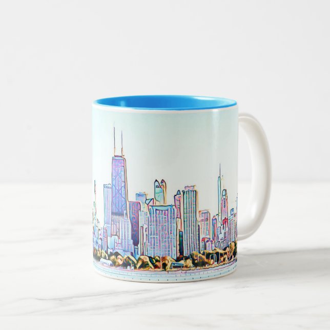 Mug à café à deux tons de Chicago Skyline (Devant droit)