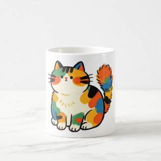 Mug à café avec chat assis dodu dessiné à la main