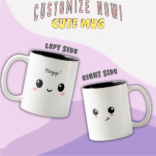 Mug à café bicolore « Salut ! » à visage mignon