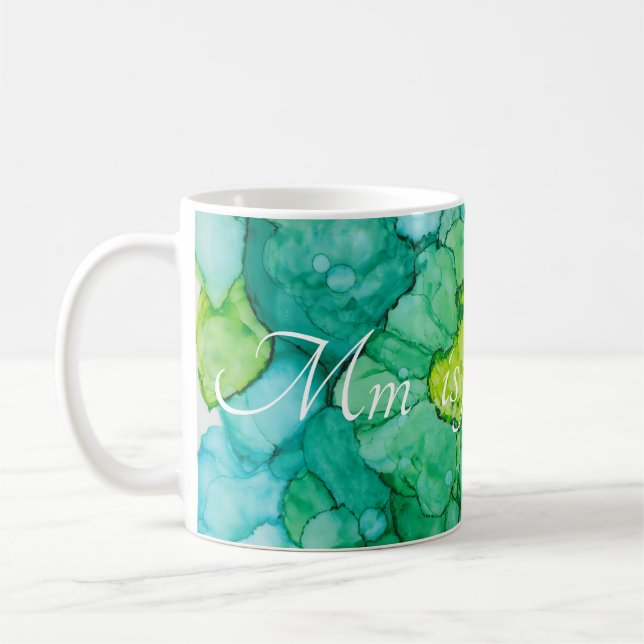 Mug à café blanc classique "Blue-Greens Flowers" (Gauche)