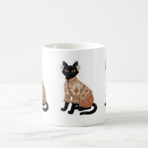 Mug à café chat noir floral terracotta