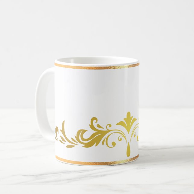 Mug à café floral moulé en or antique (Devant gauche)