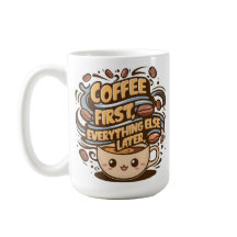 Mug à café Kawaii mignon – “D'abord le café, tout