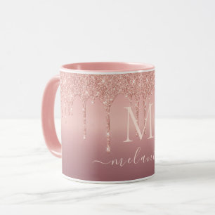 Mug à café Paillettes Rose Gold Votre nom et lettr