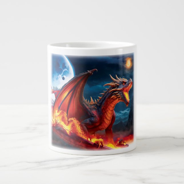 Mug à café Pleine lune Dragon Rouge (Devant)
