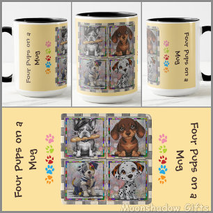 MUG À CAFE - Quatre chiots sur un mug