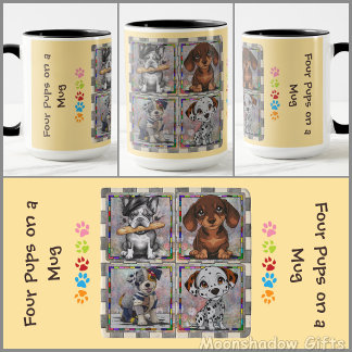 MUG À CAFE - Quatre chiots sur un mug