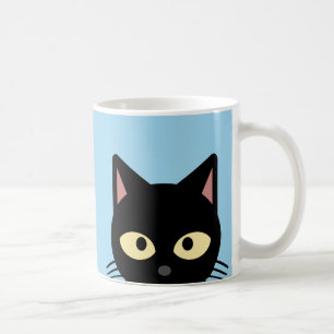 MUG À CAFE ROSE AVEC CHAT NOIR QUI REGARDE