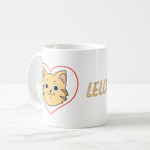 Mug à cœur avec chat roux mignon - Cadeau pour ama