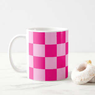 Mug à damiers carré léger rose chaud rétro géométrique