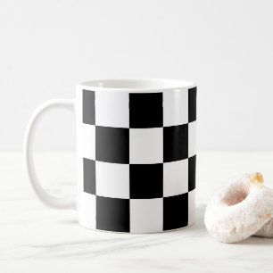 Mug à damiers carré noir et blanc rétro géométrique