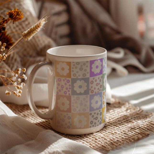 Mug À damiers Fleur rétro (Créateur téléchargé)