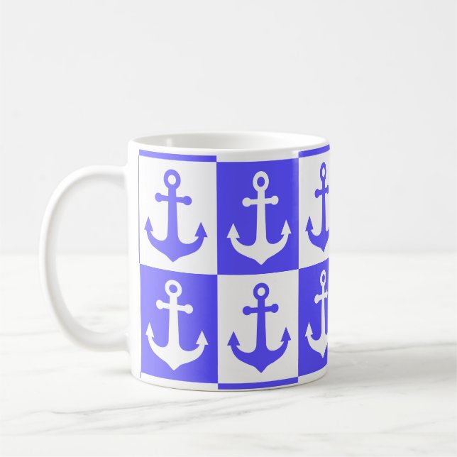 Mug à damiers Motif d'Ancre de navire - Bleu océan (Gauche)