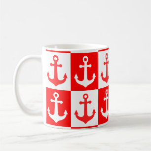 Mug à damiers Motif d'Ancre de navire - Rouge et blanc