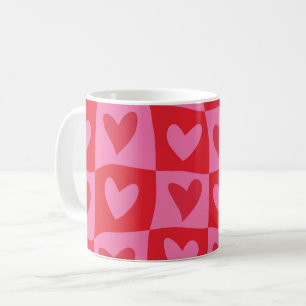 Mug à damiers Motif de Coeurs rouges et roses déformés