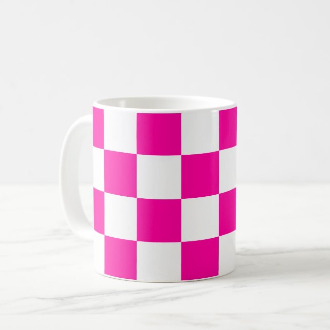 Mug à damiers rose et blanc (Devant gauche)