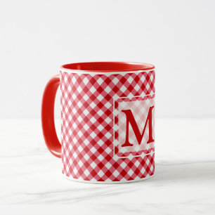 Mug à damiers tartan plaid classique rouge blanc text