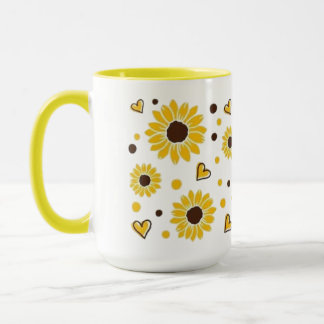 Mug à deux tons avec cœurs de tournesol jaune mign