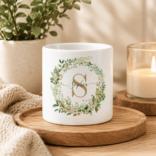 Mug à expresso avec monogramme botanique élégant e