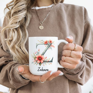 Mug à initiale florale personnalisée, cadeau pour 