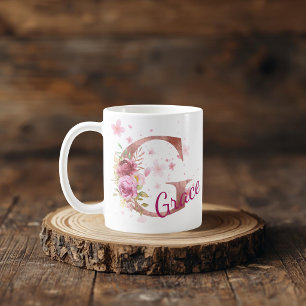 Mug à initiale florale personnalisée – Lettre G