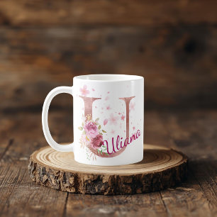 Mug à initiale florale personnalisée – Lettre U