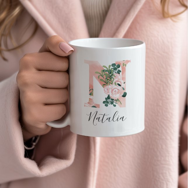 Mug à l'aquarelle florale initiale - N (Créateur téléchargé)