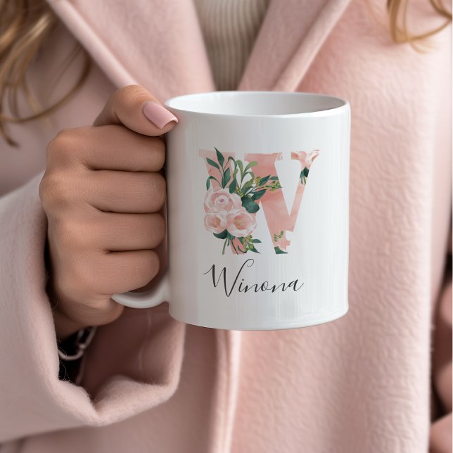 Mug à l'aquarelle florale initiale - W (Créateur téléchargé)