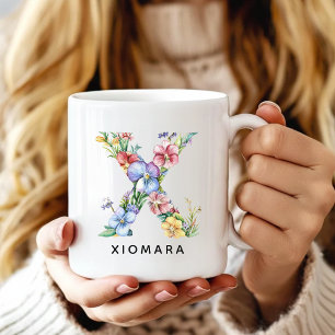 Mug à lettre florale personnalisée Cadeau de fin d