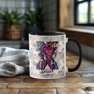 Mug à monogramme abstrait dynamique - X pour Xavie